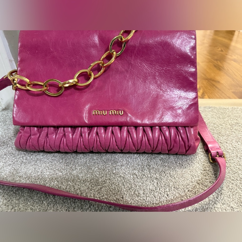 Authentic Miu Miu Fuchsia Leather matelasse bag